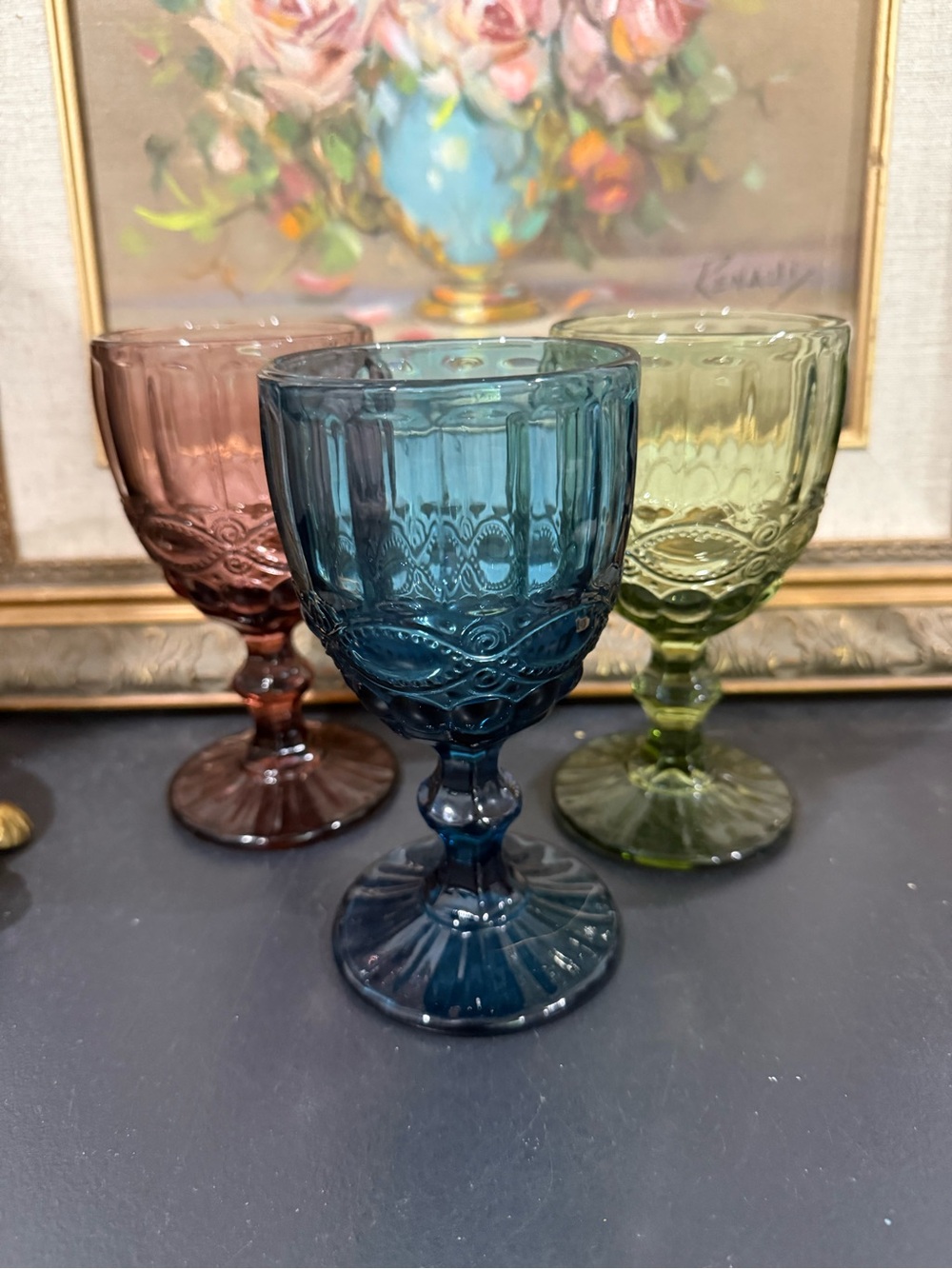 3 Vintage-Inspired Colored Embossed Goblets